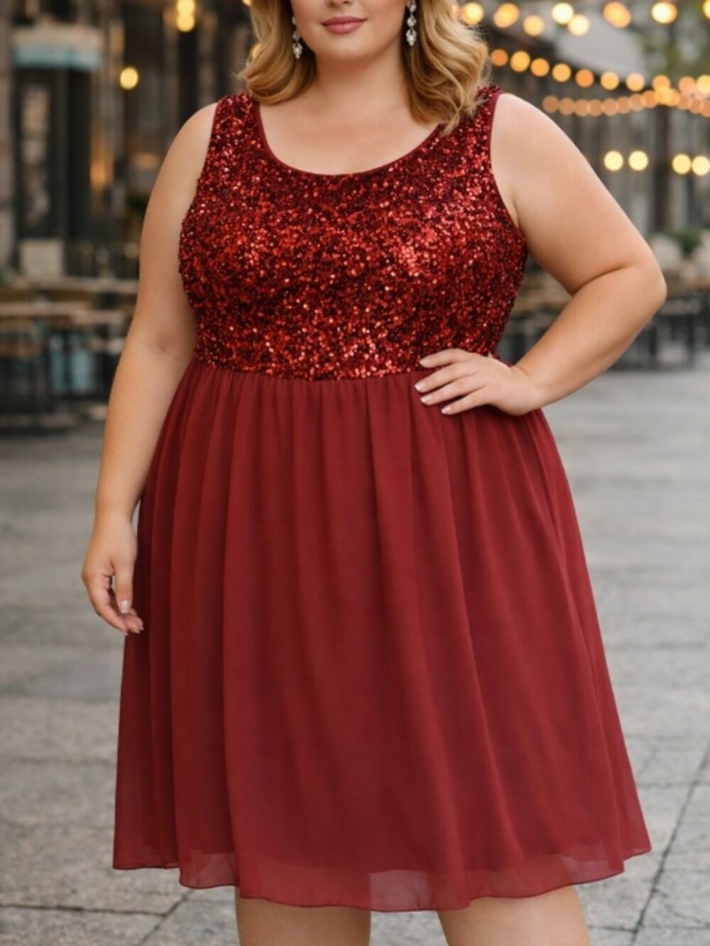 Hanpce’irs Burgundy Sequin Chiffon Dress 3XL Glam Party Formal Holiday Chic